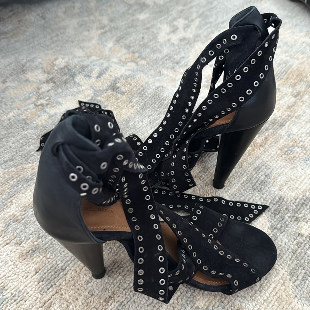 Isabel Marant Ayden Black Suede Rivet Wraped Heels - Size 40 - Picture 3 of 6